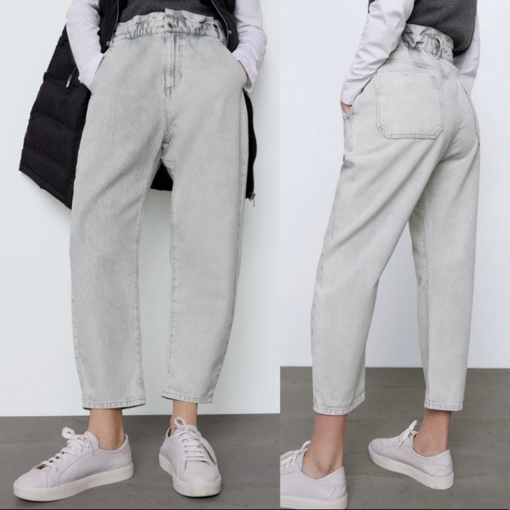 Zara baggy paperbag jeans with elastic waist